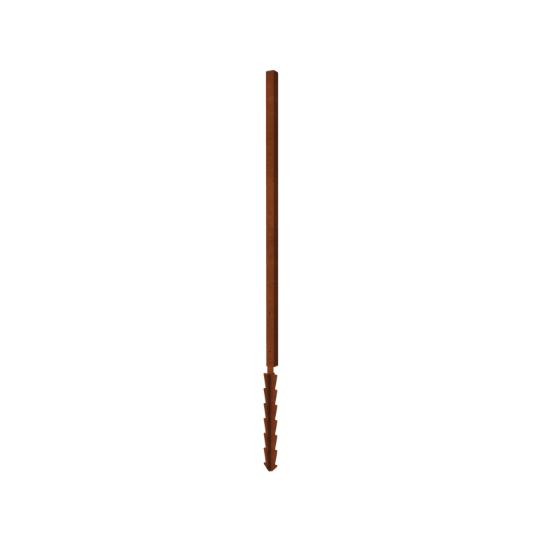 Corten steel garden fence H end post with support pin 190 x 6 x 6 cm