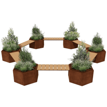 Corten steel planter with bench Vegas campfire setup