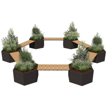 Powder coated steel planter with bench Vegas campfire setup