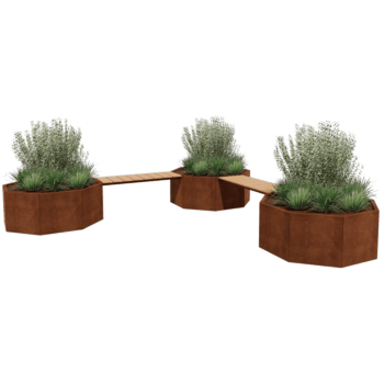 Corten steel planter with bench Vegas Chicago corner setup