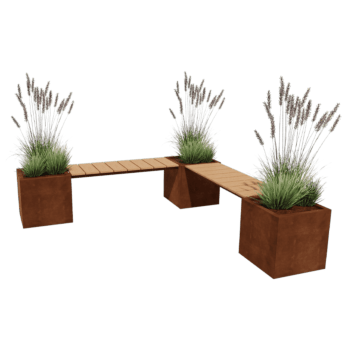 Corten steel planter with bench Vegas Miami corner setup