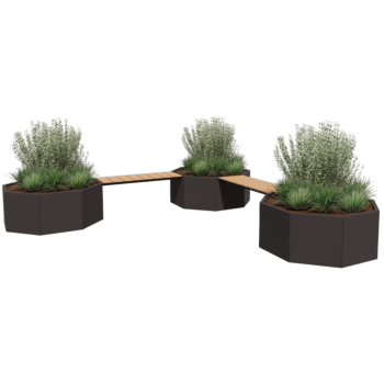 Powder coated steel planter with bench Vegas Chicago corner setup