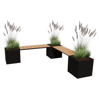 Powder coated steel planter with bench Vegas Miami corner setup
