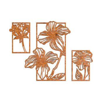 Corten steel wall decor Flowers 3 parts