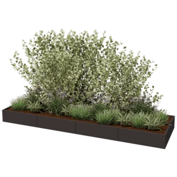 Steel planter XXL - Rectangle - 400 x 120 x 80 cm - RAL9005 matt (white) - With bottom plate