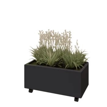 Steel planter - Rectangle - 80 x 40 x 30 cm - RAL9005 matt (black) - With bottom plate - With wheels