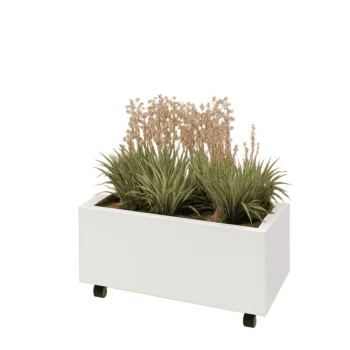 Steel planter - Rectangle - 80 x 40 x 30 cm - RAL9005 matt (white) - With bottom plate - With wheels