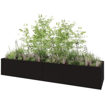 Steel planter XXL - Rectangle - 480 x 120 x 80 cm - RAL9005 matt (black) - With bottom plate