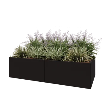 Steel planter XXL - Rectangle - 200 x 100 x 50 cm - RAL9005 matt (black) - With bottom plate