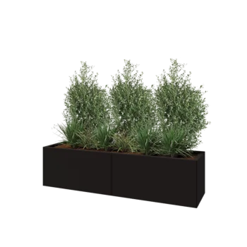 Steel planter XXL - Rectangle - 160 x 40 x 40 cm - RAL9005 matt (black) - With bottom plate