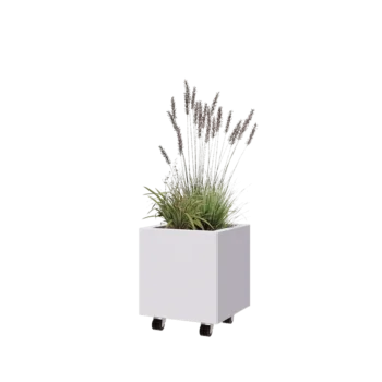 Steel planter - Square - 40 x 40 x 40 cm - RAL9005 matt (white) - With bottom plate - With wheels