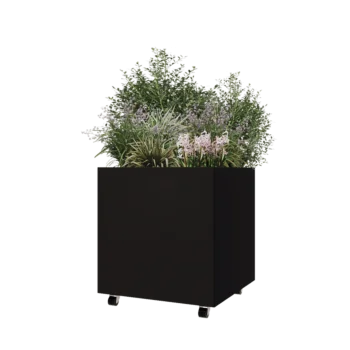 Steel planter - Square - 70 x 70 x 70 cm - RAL9005 matt (black) - With bottom plate - With wheels