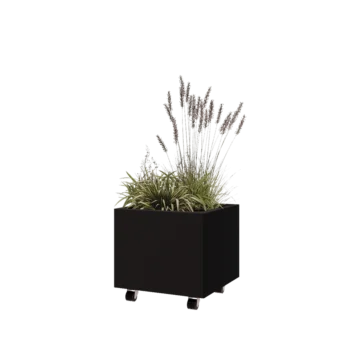 Steel planter - Square - 50 x 50 x 40 cm - RAL9005 matt (black) - With bottom plate - With wheels
