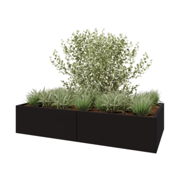 Steel planter XXL - Rectangle - 200 x 100 x 40 cm - RAL9005 matt (black) - With bottom plate