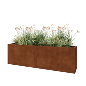 Corten steel planter XXL - Rectangle - 200 x 40 x 60 cm - With bottom plate