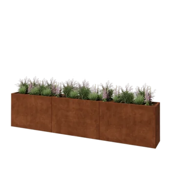 Corten steel planter XXL - Rectangle - 360 x 40 x 80 cm - With bottom plate