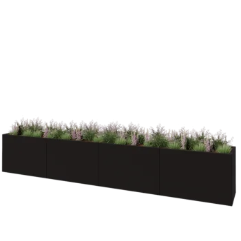 Steel planter XXL - Rectangle - 480 x 60 x 80 cm - RAL9005 matt (black) - With bottom plate
