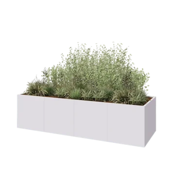 Steel planter XXL - Rectangle - 320 x 100 x 80 cm - RAL9005 matt (white) - With bottom plate