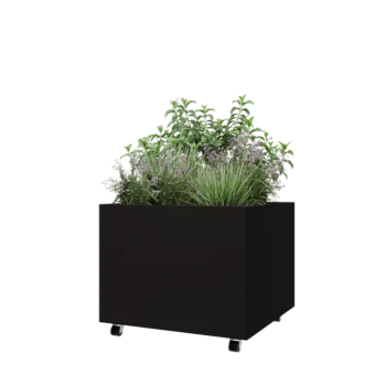 Steel planter - Square - 80 x 80 x 60 cm - RAL9005 matt (black) - With bottom plate - With wheels