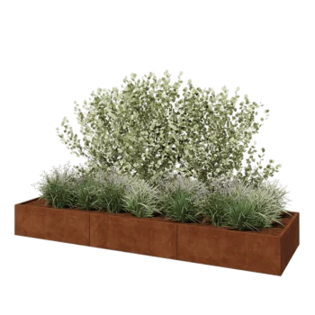 Corten steel planter XXL - Rectangle - 360 x 100 x 40 cm - With bottom plate