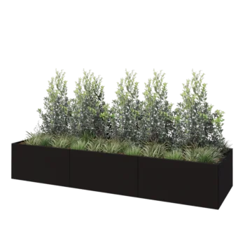 Steel planter XXL - Rectangle - 360 x 100 x 60 cm - RAL9005 matt (black) - With bottom plate
