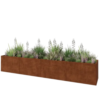 Corten steel planter XXL - Rectangle - 480 x 80 x 80 cm - With bottom plate