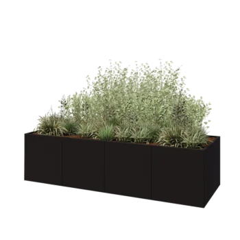 Steel planter XXL - Rectangle - 320 x 100 x 80 cm - RAL9005 matt (black) - Without bottom plate