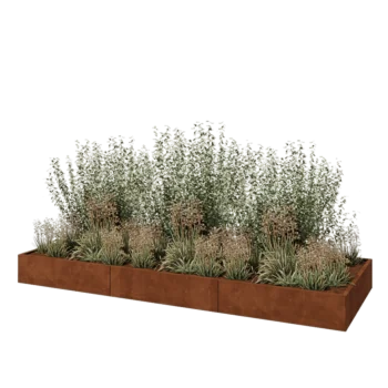 Corten steel planter XXL - Rectangle - 360 x 120 x 30 cm - With bottom plate