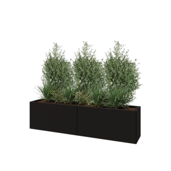 Steel planter XXL - Rectangle - 160 x 30 x 40 cm - RAL9005 matt (black) - With bottom plate