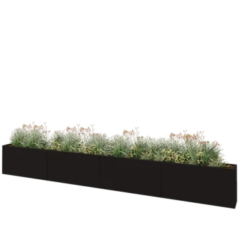 Steel planter XXL - Rectangle - 480 x 30 x 60 cm - RAL9005 matt (black) - With bottom plate