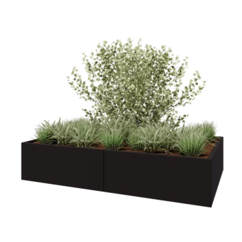 Steel planter XXL - Rectangle - 200 x 120 x 40 cm - RAL9005 matt (black) - With bottom plate