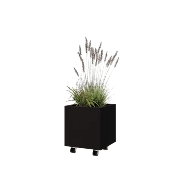 Steel planter - Square - 40 x 40 x 40 cm - RAL9005 matt (black) - With bottom plate - With wheels