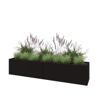 Steel planter XXL - Rectangle - 200 x 40 x 40 cm - RAL9005 matt (black) - With bottom plate