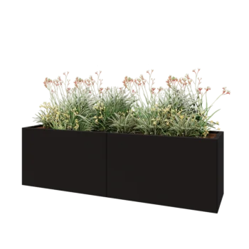 Steel planter XXL - Rectangle - 200 x 50 x 60 cm - RAL9005 matt (black) - With bottom plate