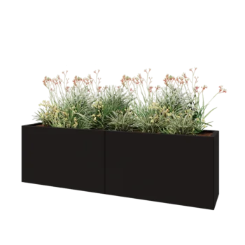 Steel planter XXL - Rectangle - 200 x 40 x 60 cm - RAL9005 matt (black) - With bottom plate