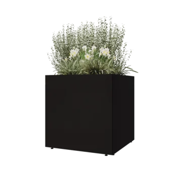 Steel planter - Square - 80 x 80 x 80 cm - RAL9005 matt (black) - With bottom plate - With legs