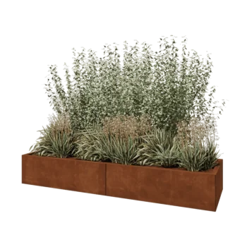 Corten steel planter XXL - Rectangle - 200 x 60 x 30 cm - With bottom plate