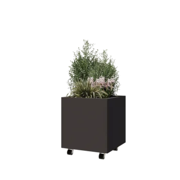 Steel planter - Square - 50 x 50 x 50 cm - RAL7016 matt (anthracite grey) - With bottom plate - With wheels