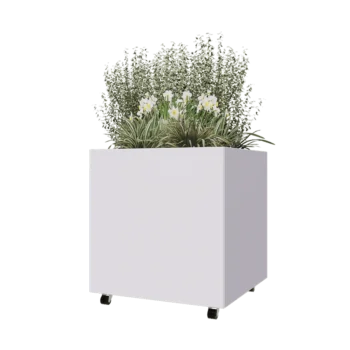Steel planter - Square - 80 x 80 x 80 cm - RAL9005 matt (white) - With bottom plate - With wheels