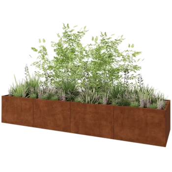 Corten steel planter XXL - Rectangle - 480 x 120 x 80 cm - With bottom plate