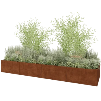 Corten steel planter XXL - Rectangle - 480 x 120 x 60 cm - With bottom plate