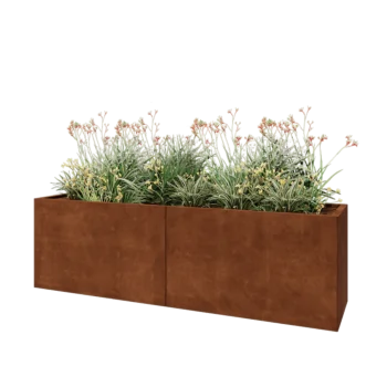 Corten steel planter XXL - Rectangle - 200 x 50 x 60 cm - With bottom plate