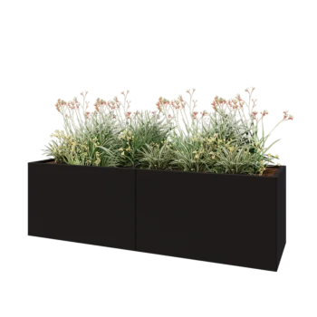 Steel planter XXL - Rectangle - 200 x 60 x 60 cm - RAL9005 matt (black) - With bottom plate