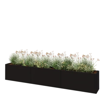Steel planter XXL - Rectangle - 360 x 40 x 60 cm - RAL9005 matt (black) - With bottom plate