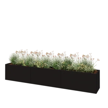 Steel planter XXL - Rectangle - 360 x 50 x 60 cm - RAL9005 matt (black) - With bottom plate