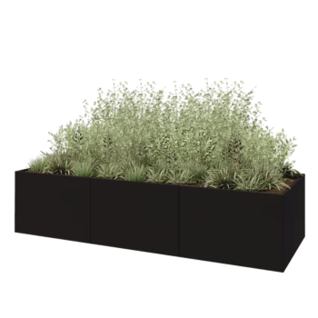Steel planter XXL - Rectangle - 360 x 120 x 80 cm - RAL9005 matt (black) - With bottom plate