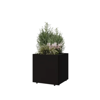 Steel planter - Square - 50 x 50 x 50 cm - RAL9005 matt (black) - With bottom plate - With legs