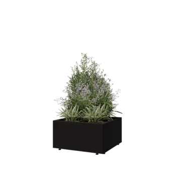 Steel planter - Square - 60 x 60 x 30 cm - RAL9005 matt (black) - With bottom plate - With legs