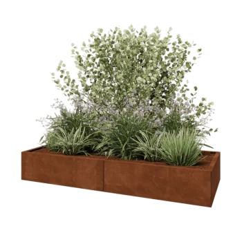 Corten steel planter XXL - Rectangle - 200 x 80 x 30 cm - With bottom plate