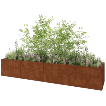Corten steel planter XXL - Rectangle - 480 x 100 x 80 cm - With bottom plate